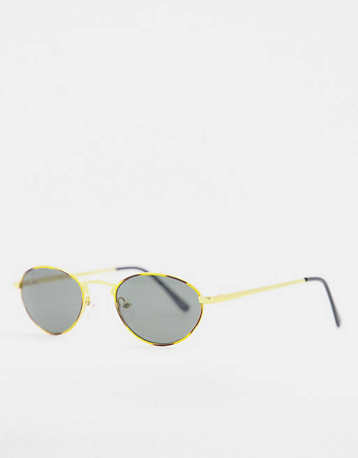 ASOS DESIGN vintage mini oval sunglasses in gold with smoke lens