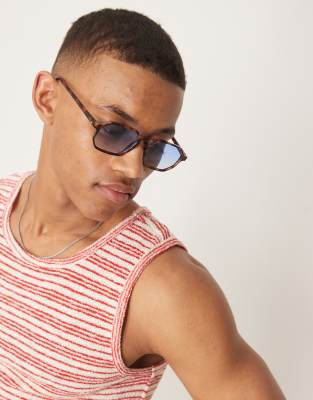 ASOS DESIGN ASOS DESIGN round sunglasses with blue lens and tortoiseshell frame-Brown