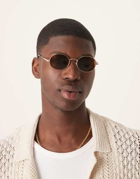 ASOS DESIGN round sunglasses with brown lens and metal gold frame - view 1