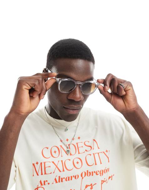 ASOS DESIGN round sunglasses with brown ombre lens and grey crystal frame - view 1