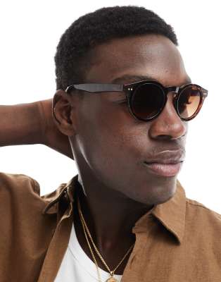ASOS DESIGN ASOS DESIGN round sunglasses with brown smoke lens and tortoiseshell frame