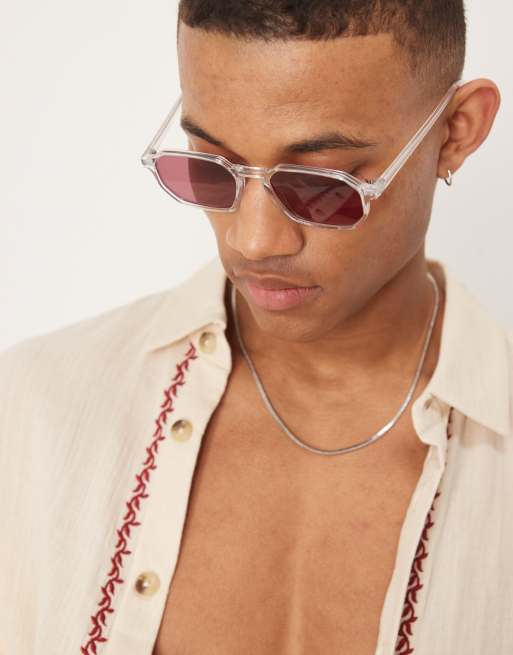 ASOS DESIGN round sunglasses with clear crystal frame and dark rose lens