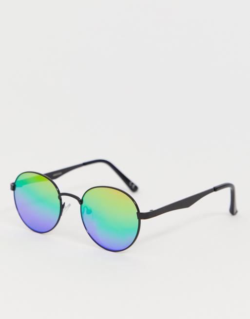 Asos Design Round Sunglasses With Coloured Mirror Lenses Asos