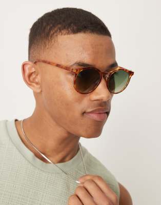 ASOS DESIGN ASOS DESIGN round sunglasses with green gradient lens and tortoiseshell frame-Brown