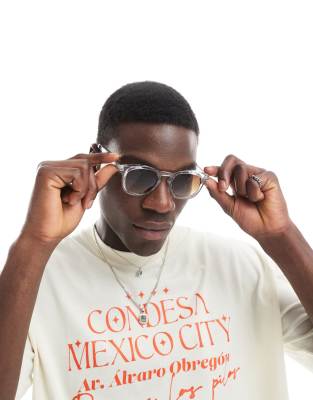 ASOS DESIGN ASOS DESIGN round sunglasses with grey crystal frame with brown ombre lens