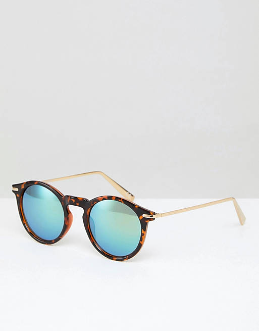 ASOS DESIGN round sunglasses with metal arms and flash lens in matt tort