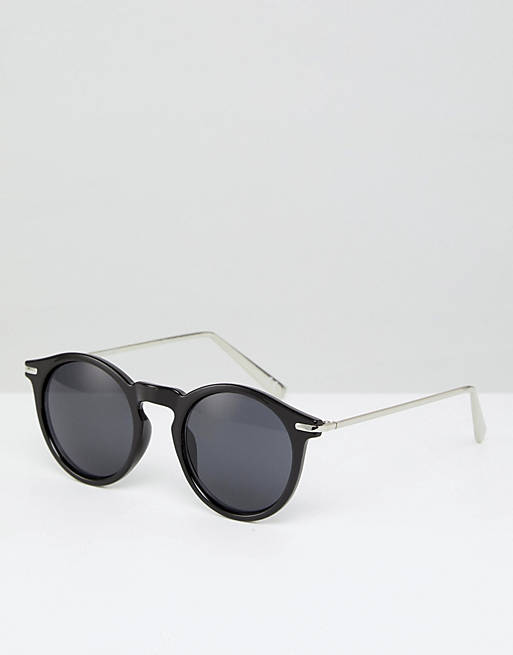 ASOS DESIGN round sunglasses with metal arms in shiny black