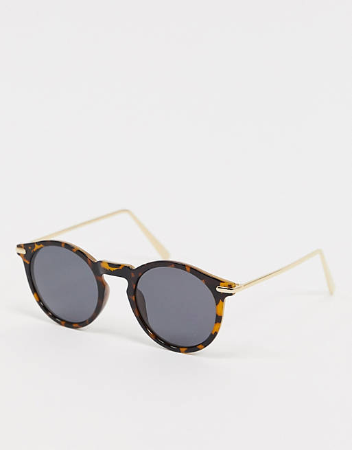 ASOS DESIGN round sunglasses with metal arms in tort with polarised lens