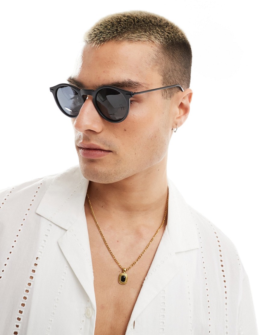 ASOS DESIGN round sunglasses with pipets in black