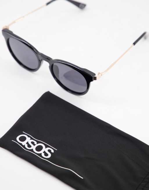 ASOS DESIGN round sunglasses with polarised lenses and metal arms in black, 2 of 4