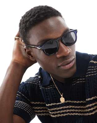 ASOS DESIGN ASOS DESIGN round sunglasses with smoke lens and navy crystal frame