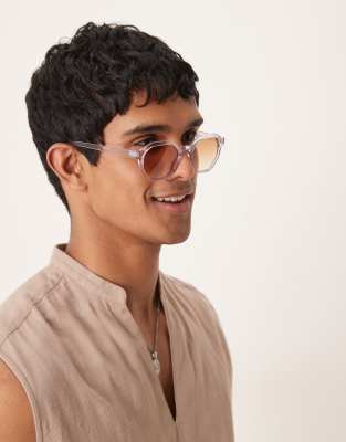 ASOS DESIGN ASOS DESIGN round sunglasses with smoke ombre lens and lilac crystal frame-Purple