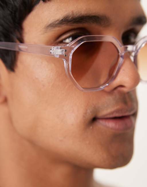 ASOS DESIGN round sunglasses with smoke ombre lens and lilac crystal frame, 2 of 3