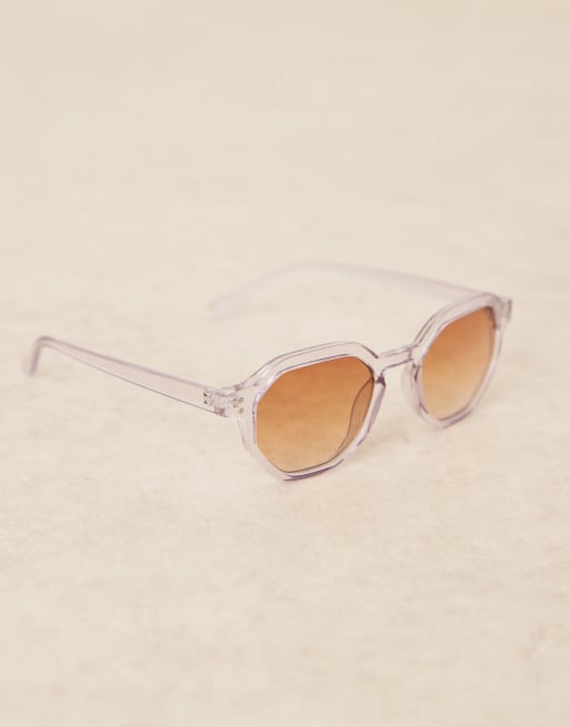 ASOS DESIGN round sunglasses with smoke ombre lens and lilac crystal frame, 3 of 3