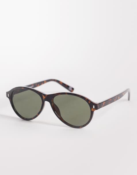 ASOS DESIGN round sunglasses with tortoise effect frames and green lenses - view 1