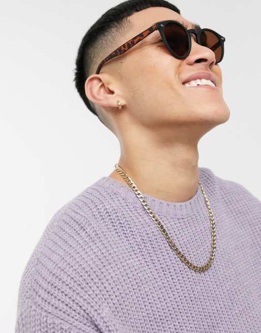 ASOS DESIGN round sunglasses with tortoiseshell detail in black