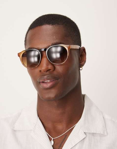 ASOS DESIGN round sunglasses with tortoiseshell frame and brown lens - view 1