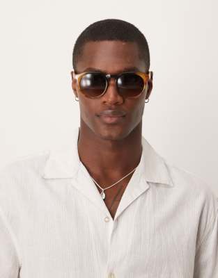 Asos Design Round Sunglasses With Tortoiseshell Frame And Brown Lens