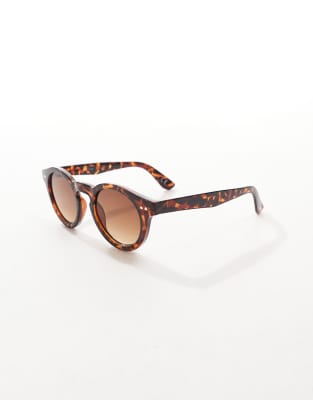 Asos Design Round Sunglasses With Tortoiseshell Frame And Brown Smoke Lens In Brown