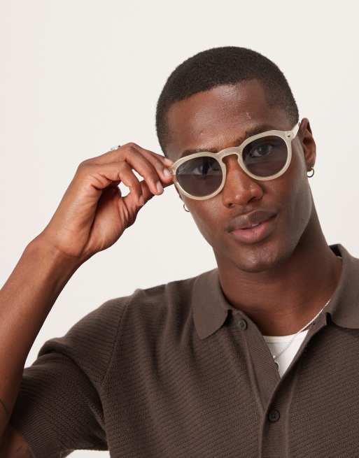 ASOS DESIGN round sunglasses with white frame and light smoke lens