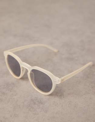 Asos Design Round Sunglasses With White Frame And Light Smoke Lens