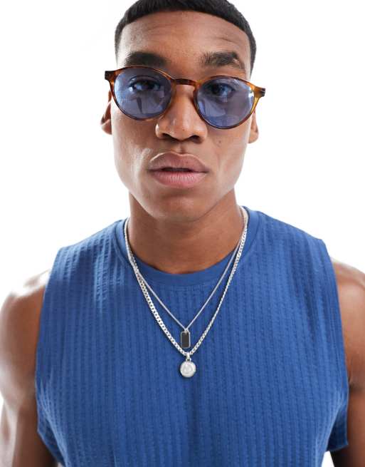 ASOS DESIGN round tortoiseshell sunglasses with blue lens, 4 of 4