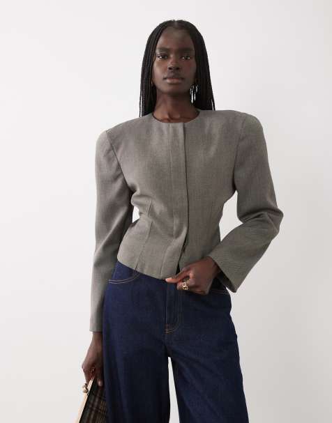 ASOS DESIGN rounded shoulder cinch blazer in grey - view 1