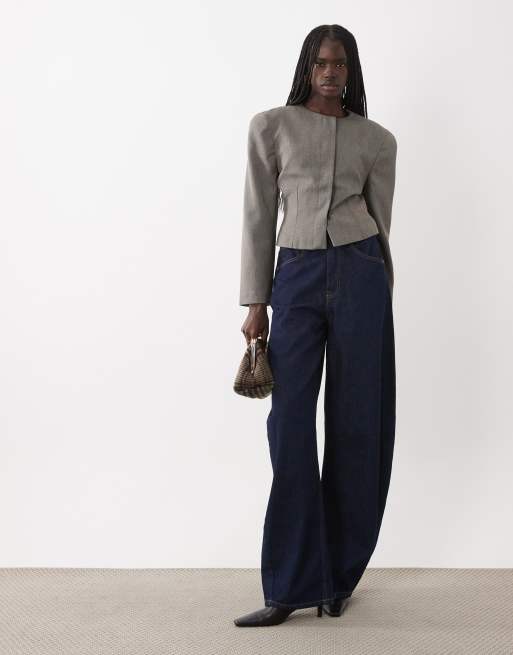 ASOS DESIGN rounded shoulder cinch blazer in grey, 2 of 4
