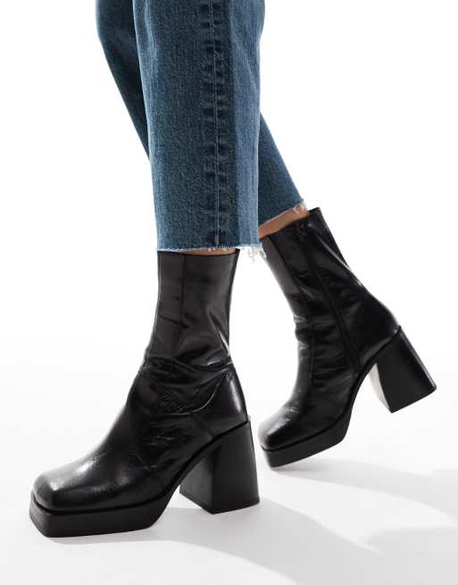 ASOS DESIGN Rover Bottes en cuir a talon Noir