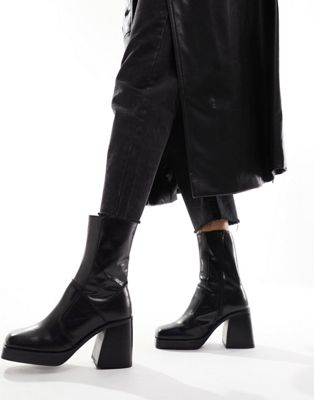 Asos Design Rover Heeled Leather Boots In Black