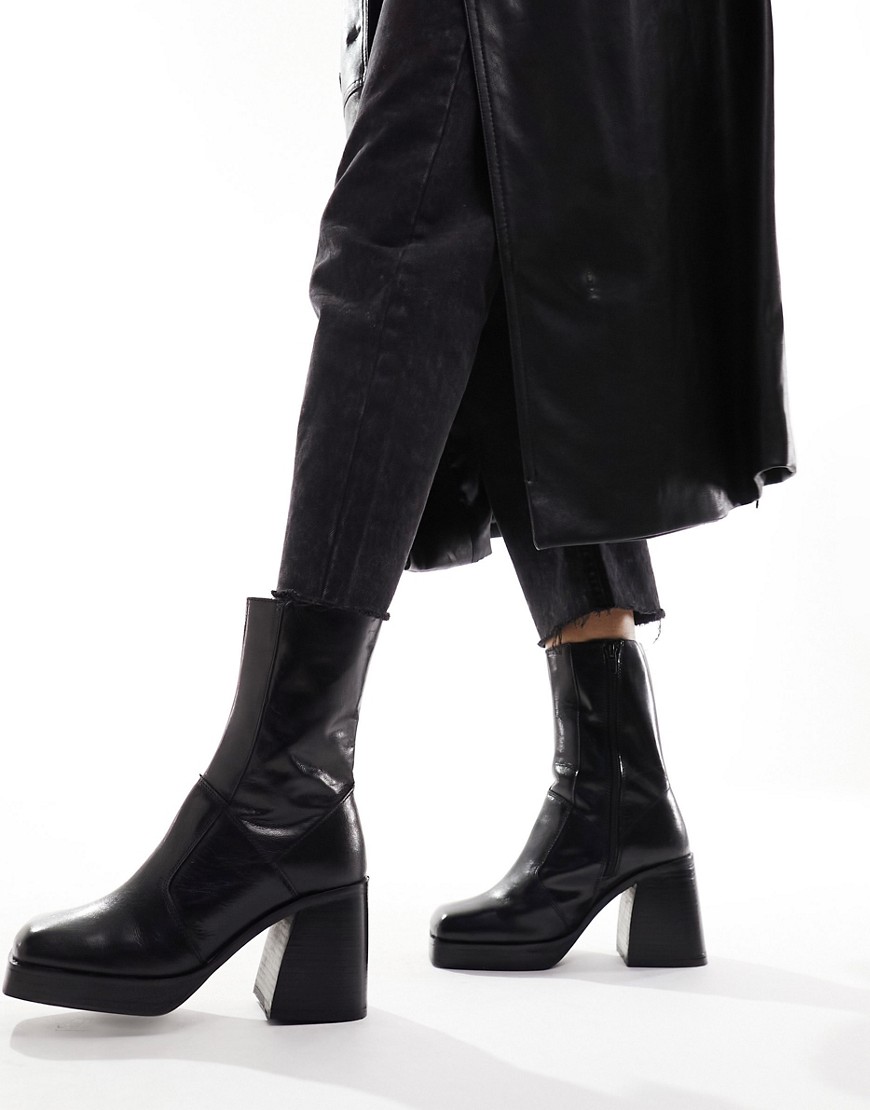 ASOS DESIGN Rover heeled leather boots in black
