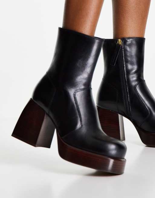 ASOS DESIGN Rowan premium leather platform heeled boots in black, 3 of 4