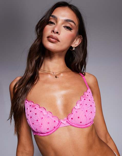 ASOS DESIGN - Roxy - Pink BH med bøjle og hjertedetaljer i mesh - view 1