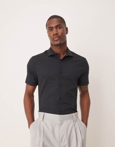 ASOS DESIGN – Royal-Oxford-Hemd in Schwarz mit Haifischkragen und engem Schnitt - view 1