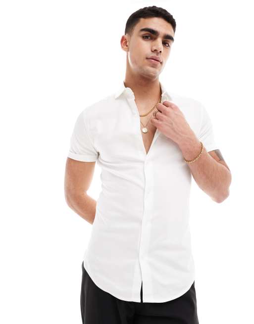 ASOS DESIGN – Royal-Oxford-Hemd in Weiß mit Haifischkragen und engem Schnitt