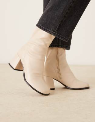 Asos Design Royce Round Toe Block Heeled Ankle Boots In Neutral