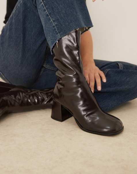 ASOS DESIGN Royce round toe block heeled ankle boots in dark chocolate - view 1