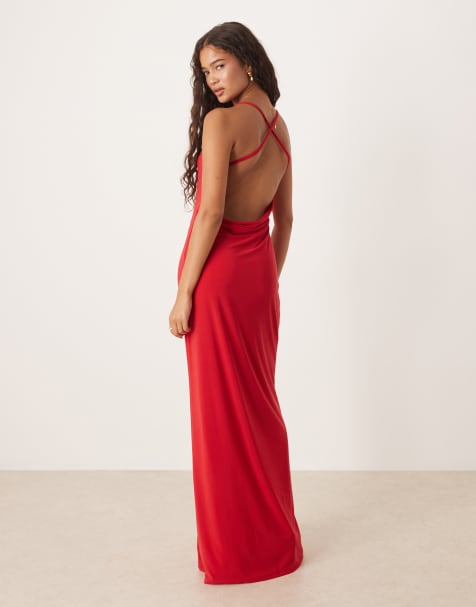 ASOS DESIGN – Różana sukienka maxi na ramiączkach z drapowanym tyłem i kwadratowym dekoltem - view 1