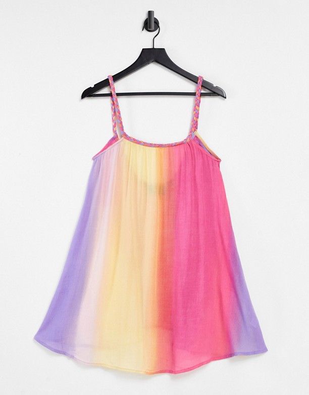  Styl ASOS DESIGN – Rozkloszowana plażowa sukienka nad kolano we wzÓr ombre Nadruk ombre