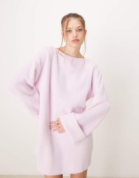 ASOS DESIGN – Różowa bardzo miękka sukienka mini o bardzo luźnym kroju z puszystej dzianiny - view 1