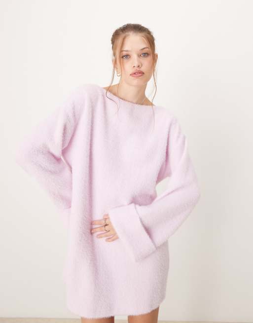 ASOS DESIGN – Różowa bardzo miękka sukienka mini o bardzo luźnym kroju z puszystej dzianiny