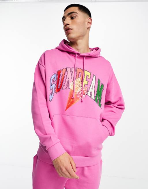 ASOS DESIGN – Różowa bluza oversize z kapturem z fotograficznym nadrukiem z motywem lodów, część zestawu