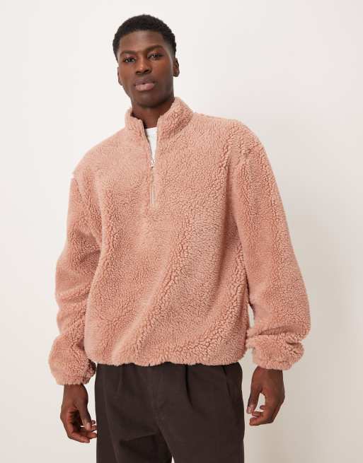ASOS DESIGN – Różowa bluza z kożuszka o luźnym kroju z zapięciem na zamek pod szyją