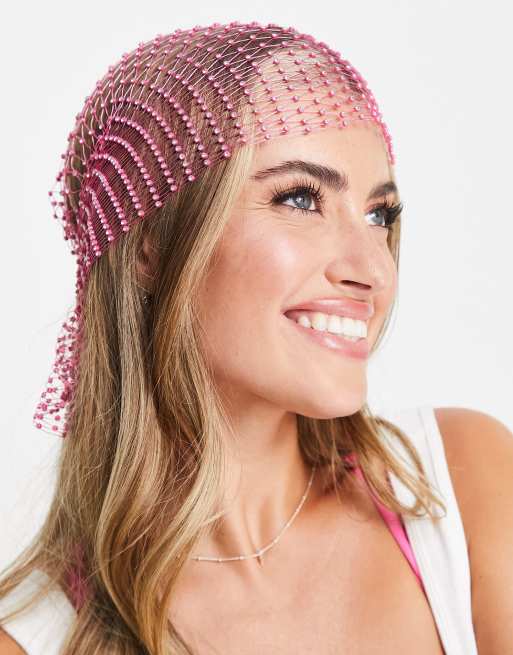 ASOS DESIGN – Różowa chusta na głowę zdobiona strasami