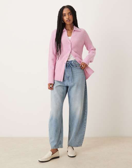ASOS DESIGN – Różowa dopasowana dzianinowa koszula o wydłużonym fasonie