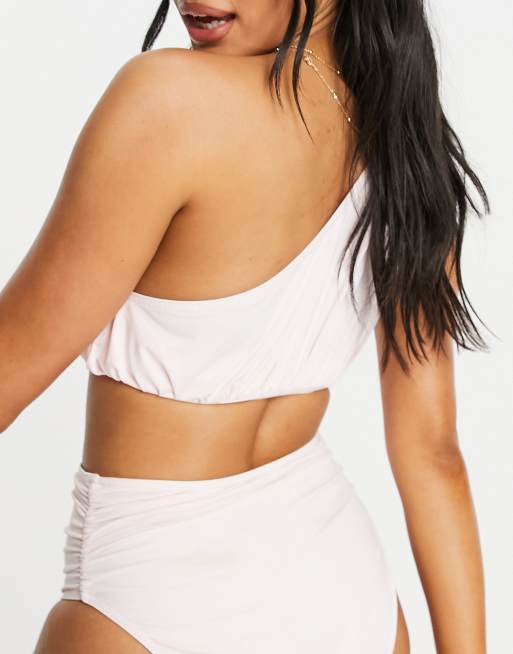 ASOS DESIGN – Różowa drapowana góra od bikini na jedno ramię, 2 z 4