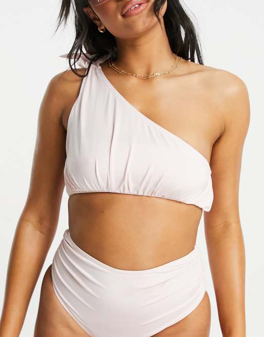 ASOS DESIGN – Różowa drapowana góra od bikini na jedno ramię, 3 z 4