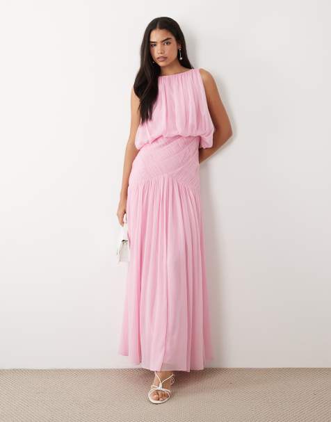 ASOS DESIGN – Różowa drapowana sukienka maxi z marszczeniem w talii - view 1
