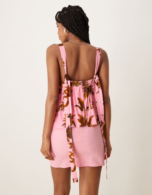 ASOS DESIGN – Różowa dwuwarstwowa sukienka mini w palmy, 2 z 4
