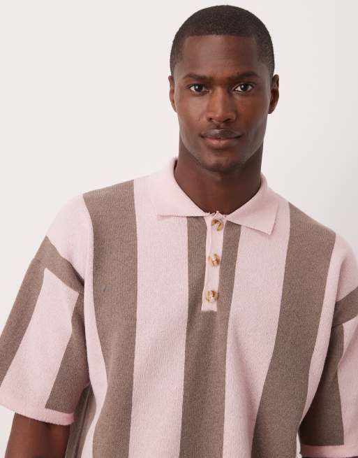 ASOS DESIGN – Różowa dzianinowa koszulka polo o luźnym kroju w paski